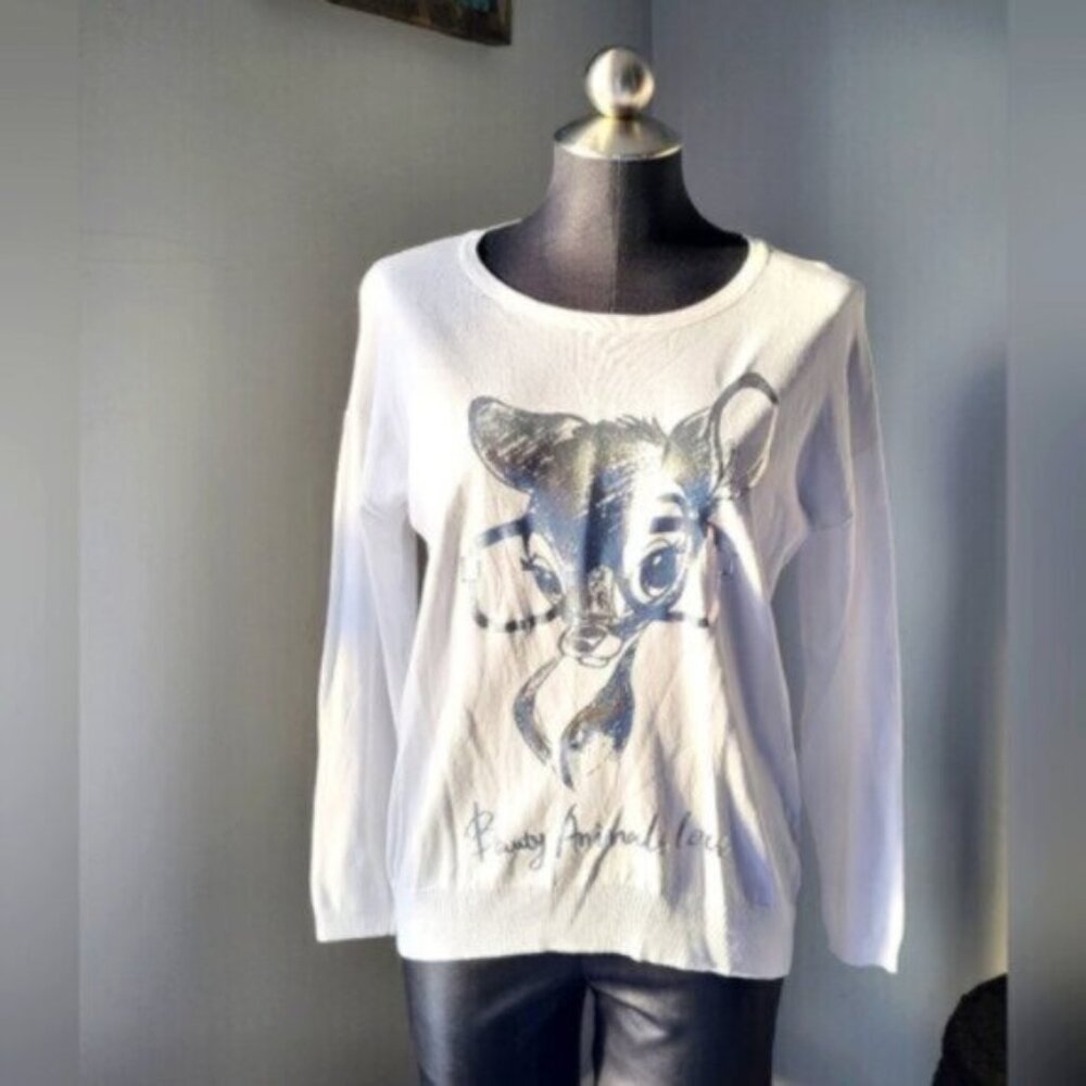 Elissia Italy Metallic Silver Bambi Print Top NWT Sz Medium